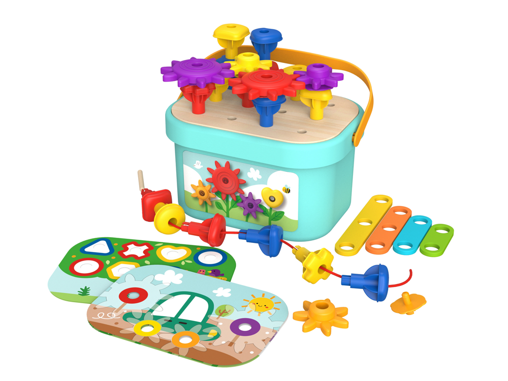Quercetti Kaleido Gears - Juego de construcción de 55 Piezas con 3 Quercetti Kaleido Gears - Juego de construcción de 55 Piezas con 3
