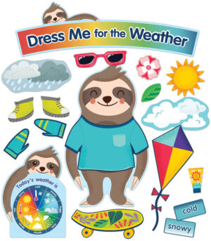 CONJUNTO DE TABLÓN DE ANUNCIOS "VÍSTEME PARA EL CLIMA"- SLOTH DRESS ME FOR THE WEATHER BULLETI BOARD