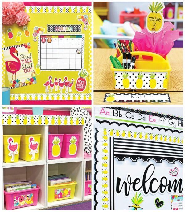 BORDES CON DISEÑO DE PIÑA Y PUNTOS  -  SIMPLY STYLISH TROPICAL PINEAPPLES STRAIGHT BORDERS