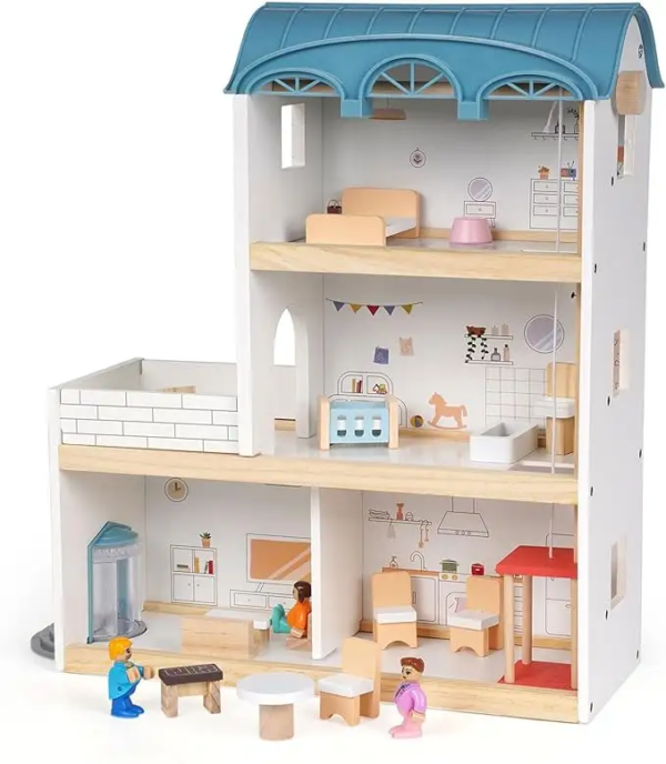 CASA DE MADERA CON MUEBLES - WOODEN DOLLHOUSE